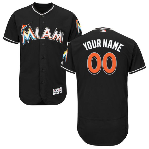 Men Miami Marlins Majestic Alternate Black Flex Base Authentic Collection Custom MLB Jersey->customized mlb jersey->Custom Jersey